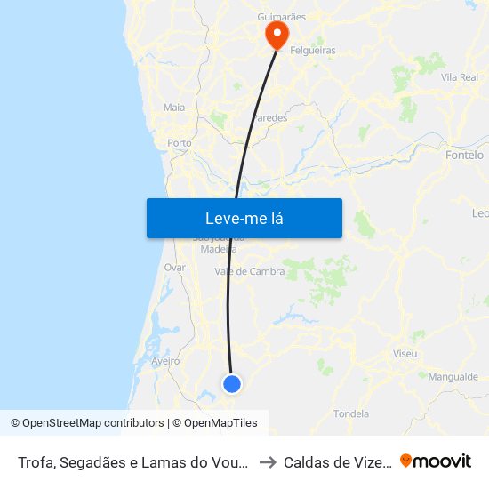 Trofa, Segadães e Lamas do Vouga to Caldas de Vizela map