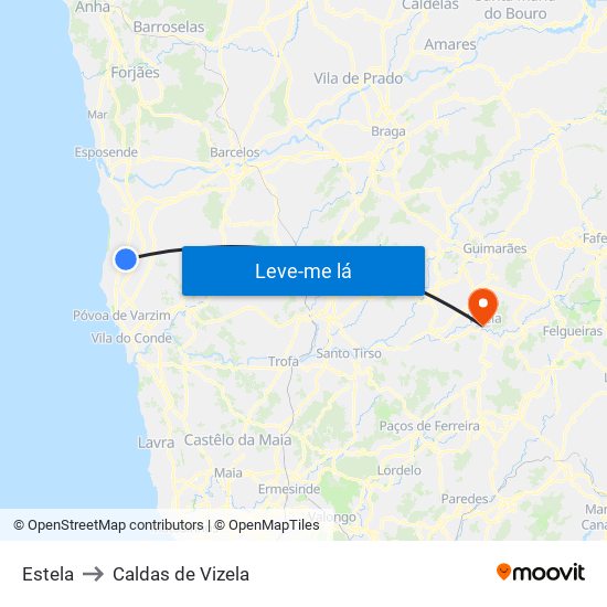 Estela to Caldas de Vizela map