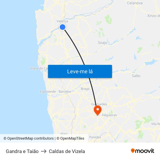 Gandra e Taião to Caldas de Vizela map