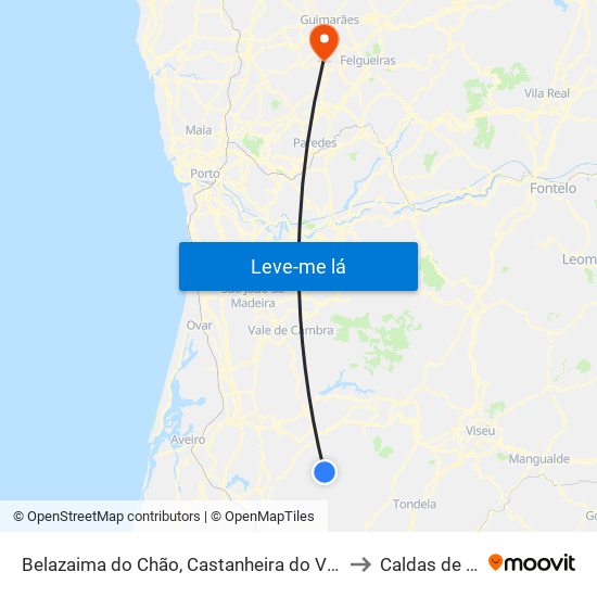 Belazaima do Chão, Castanheira do Vouga e Agadão to Caldas de Vizela map