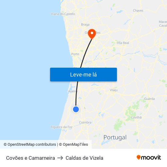 Covões e Camarneira to Caldas de Vizela map