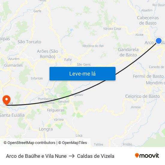 Arco de Baúlhe e Vila Nune to Caldas de Vizela map