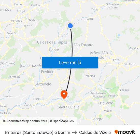 Briteiros (Santo Estêvão) e Donim to Caldas de Vizela map