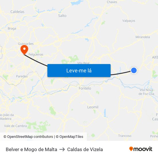 Belver e Mogo de Malta to Caldas de Vizela map