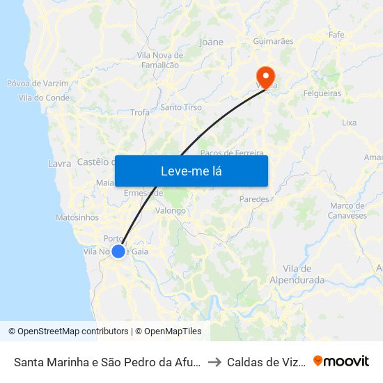 Santa Marinha e São Pedro da Afurada to Caldas de Vizela map