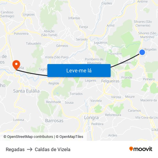 Regadas to Caldas de Vizela map