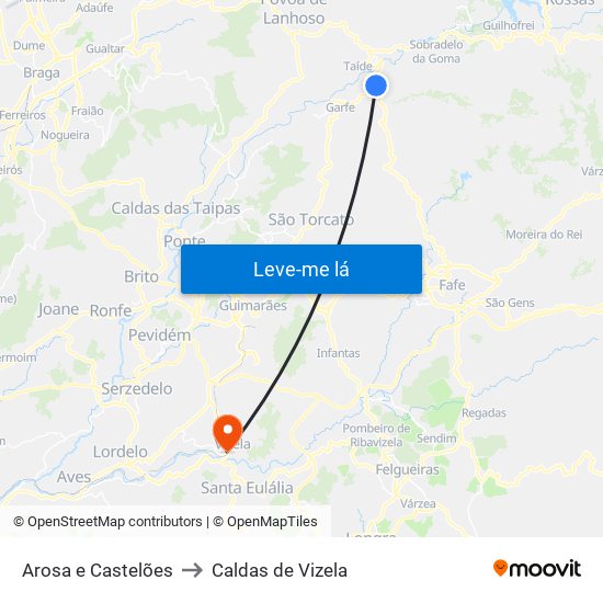 Arosa e Castelões to Caldas de Vizela map
