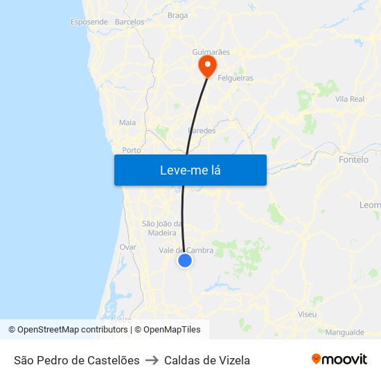 São Pedro de Castelões to Caldas de Vizela map