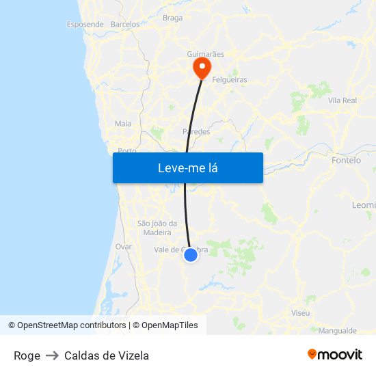 Roge to Caldas de Vizela map