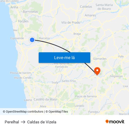 Perelhal to Caldas de Vizela map