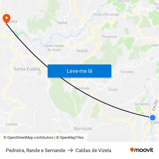 Pedreira, Rande e Sernande to Caldas de Vizela map