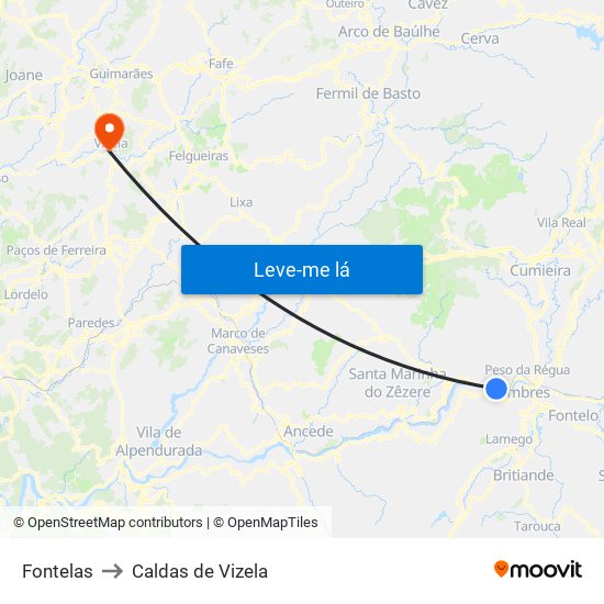 Fontelas to Caldas de Vizela map