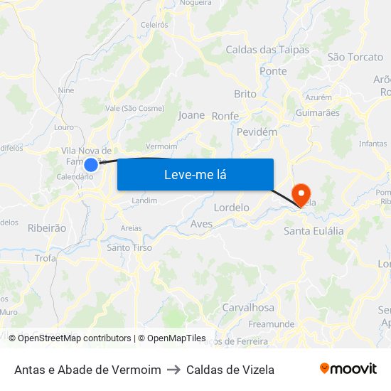 Antas e Abade de Vermoim to Caldas de Vizela map