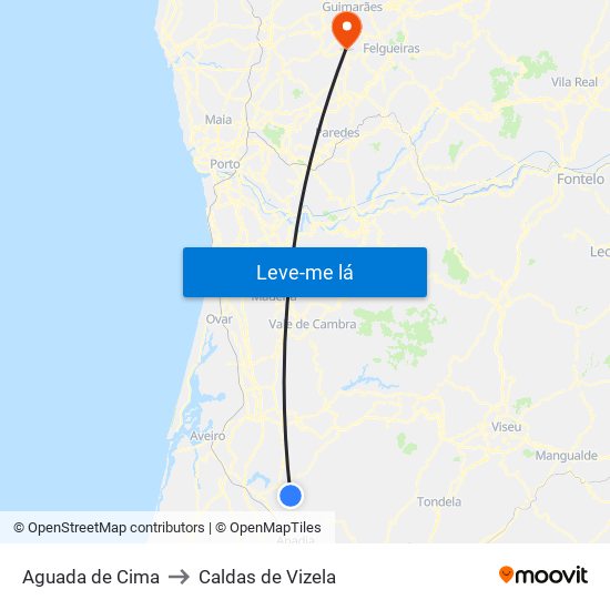 Aguada de Cima to Caldas de Vizela map