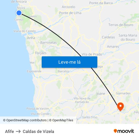 Afife to Caldas de Vizela map