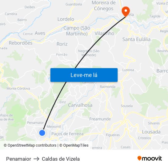 Penamaior to Caldas de Vizela map