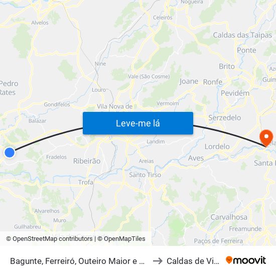 Bagunte, Ferreiró, Outeiro Maior e Parada to Caldas de Vizela map