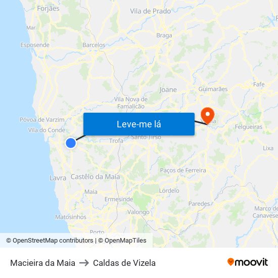 Macieira da Maia to Caldas de Vizela map