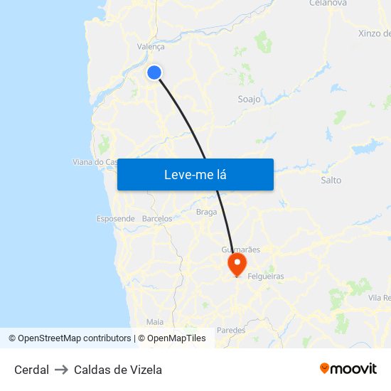 Cerdal to Caldas de Vizela map