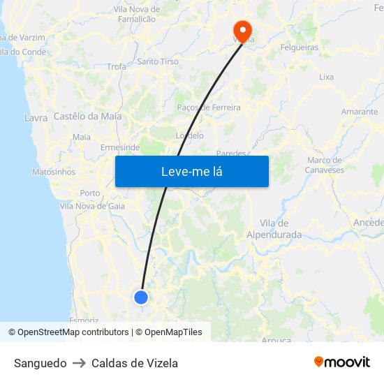 Sanguedo to Caldas de Vizela map