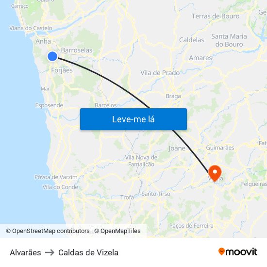 Alvarães to Caldas de Vizela map