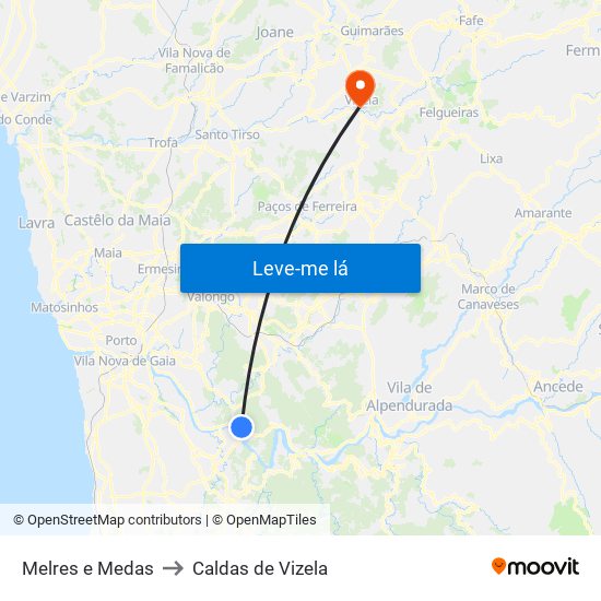 Melres e Medas to Caldas de Vizela map