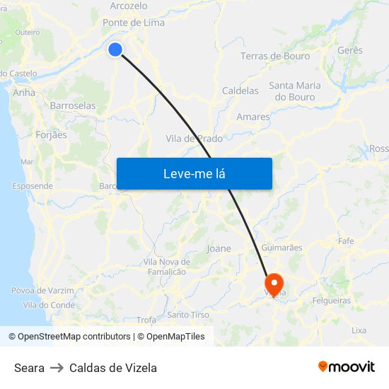 Seara to Caldas de Vizela map