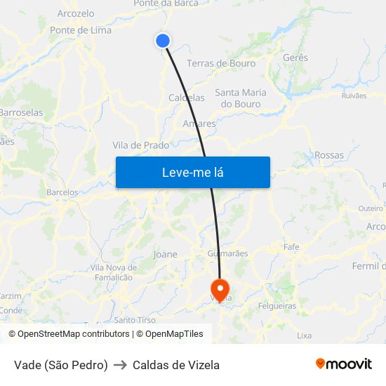 Vade (São Pedro) to Caldas de Vizela map