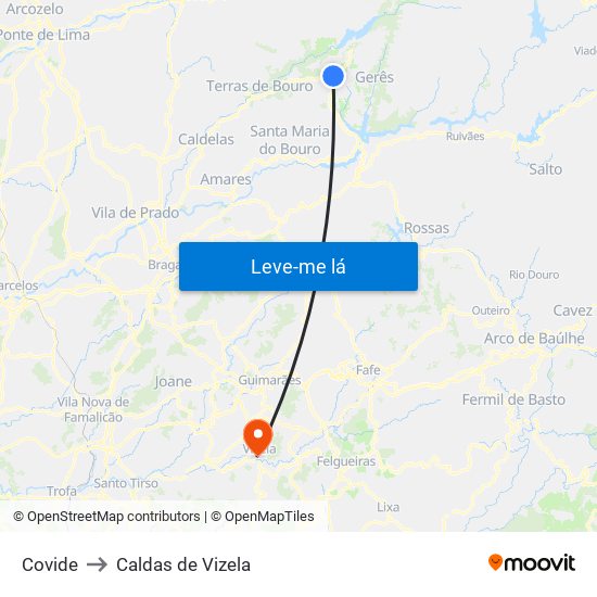 Covide to Caldas de Vizela map