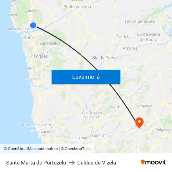 Santa Marta de Portuzelo to Caldas de Vizela map