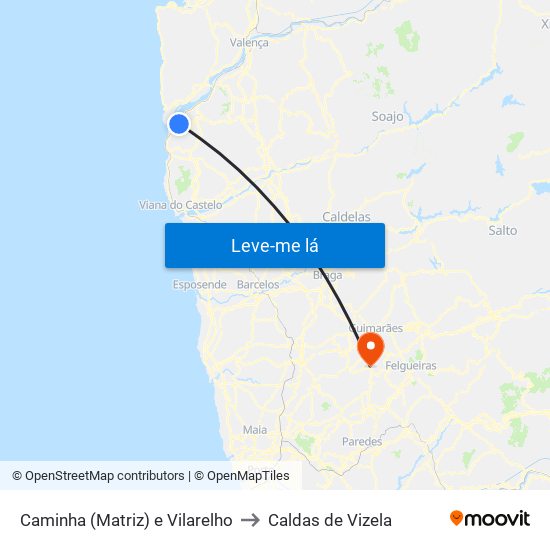 Caminha (Matriz) e Vilarelho to Caldas de Vizela map