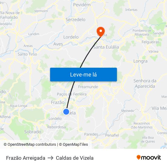 Frazão Arreigada to Caldas de Vizela map