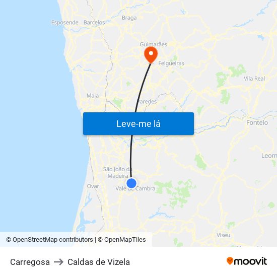 Carregosa to Caldas de Vizela map