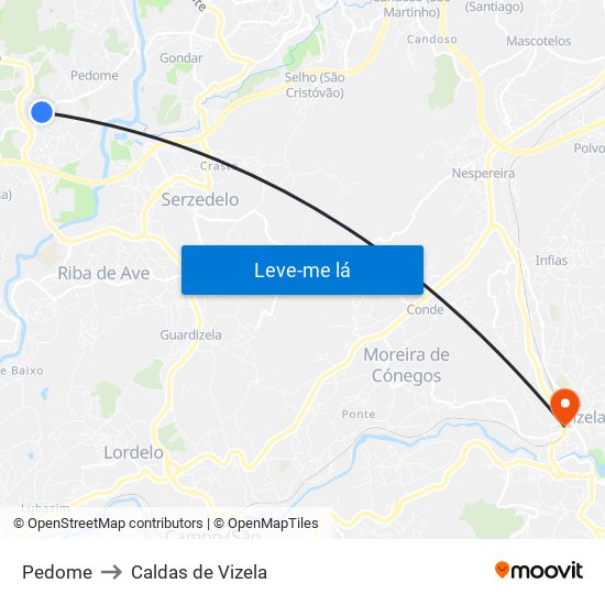 Pedome to Caldas de Vizela map