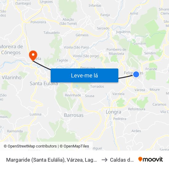 Margaride (Santa Eulália), Várzea, Lagares, Varziela e Moure to Caldas de Vizela map