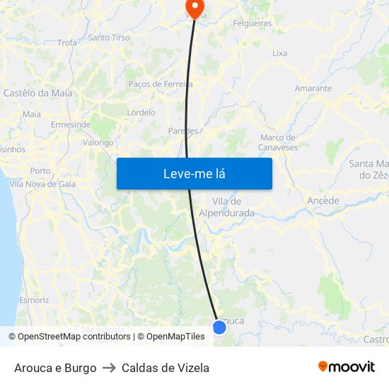 Arouca e Burgo to Caldas de Vizela map