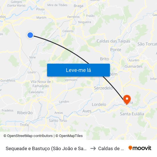 Sequeade e Bastuço (São João e Santo Estêvão) to Caldas de Vizela map