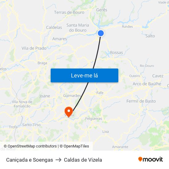 Caniçada e Soengas to Caldas de Vizela map