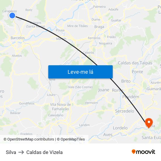 Silva to Caldas de Vizela map