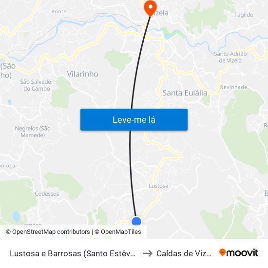 Lustosa e Barrosas (Santo Estêvão) to Caldas de Vizela map