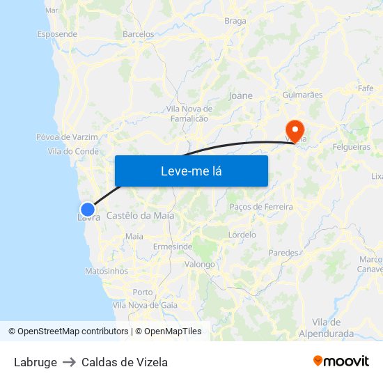 Labruge to Caldas de Vizela map
