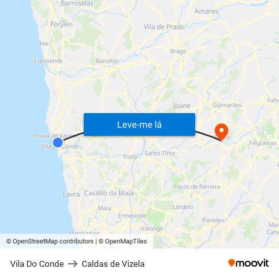 Vila Do Conde to Caldas de Vizela map