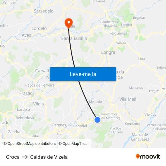 Croca to Caldas de Vizela map
