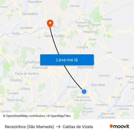 Recezinhos (São Mamede) to Caldas de Vizela map