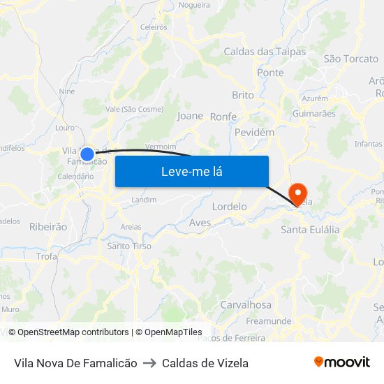Vila Nova De Famalicão to Caldas de Vizela map