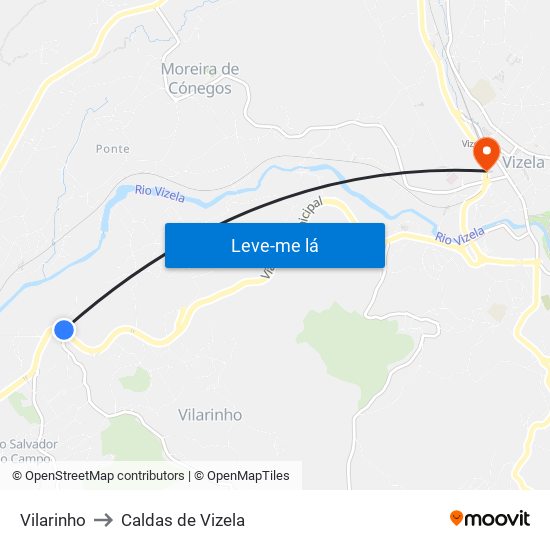 Vilarinho to Caldas de Vizela map