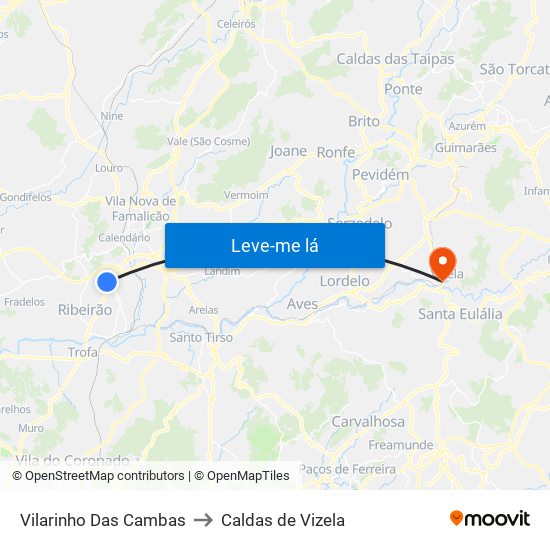 Vilarinho Das Cambas to Caldas de Vizela map
