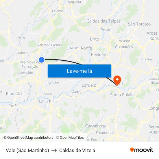 Vale (São Martinho) to Caldas de Vizela map