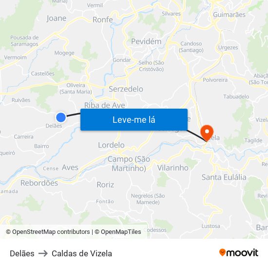 Delães to Caldas de Vizela map