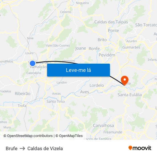 Brufe to Caldas de Vizela map